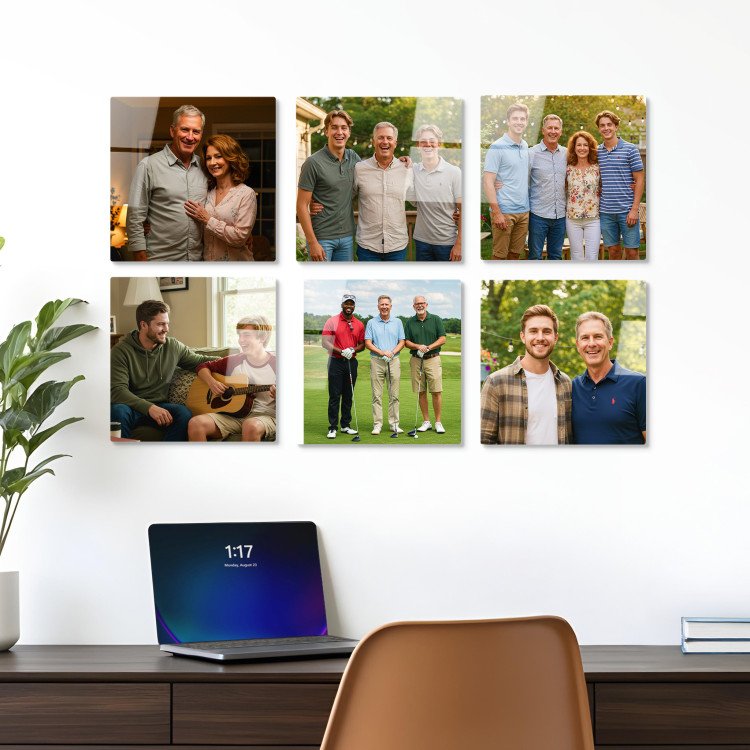 Glass Photo Tiles 10x10 Square | Set of 6 custom gift for Father's Day 2025