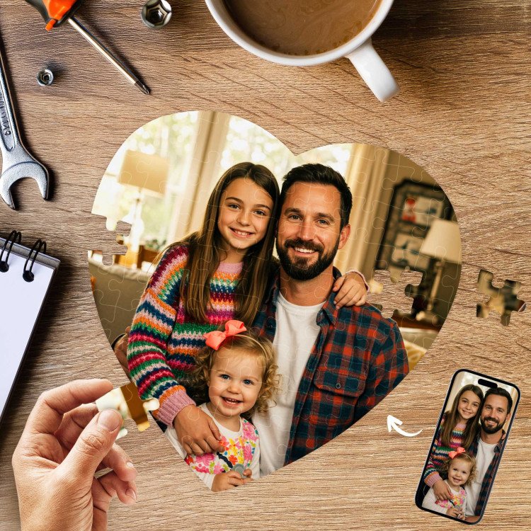 Heart Photo Puzzle - 75 pieces custom gift for Father's Day 2025