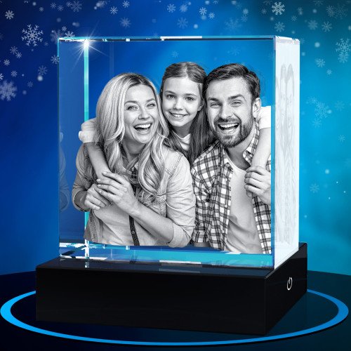 An image of Senior Couple inside a 3D Crystal Square. Xmas.