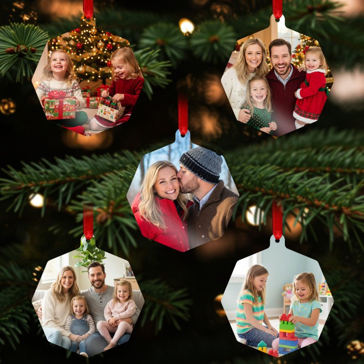 Single Sided Octagonal Metal Ornament custom gift for Xmas 25