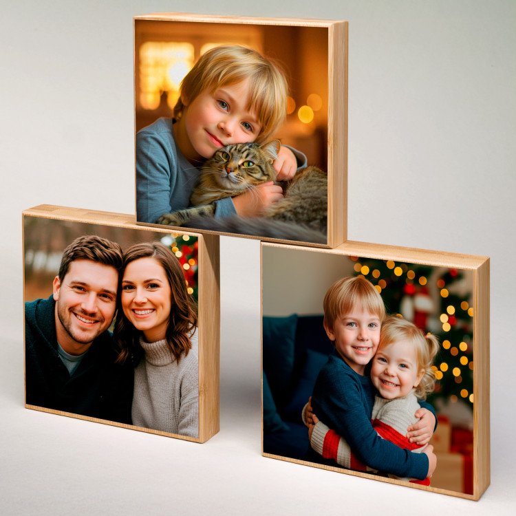 4x4 Bamboo Photo Block with photo inside - Xmax Gift Idea for 2025