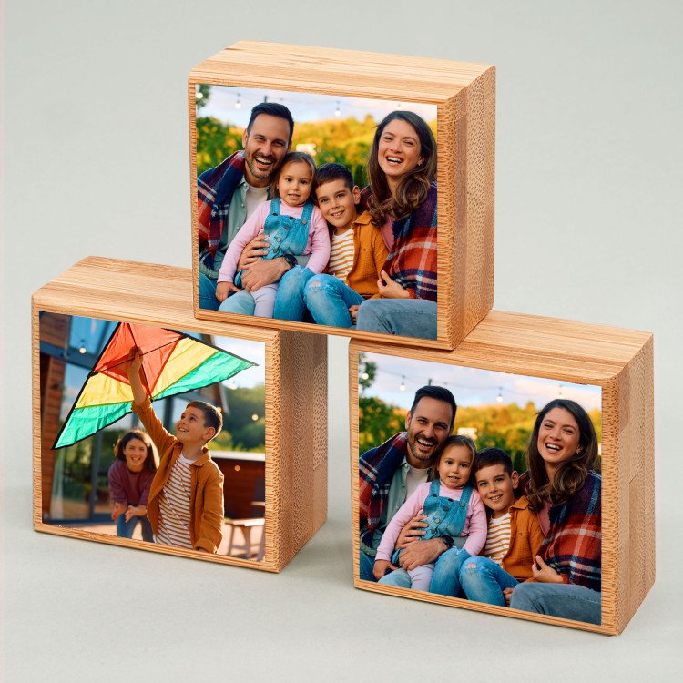 2x2 Bamboo Photo Block with photo inside - Xmas Gift Idea for 2025