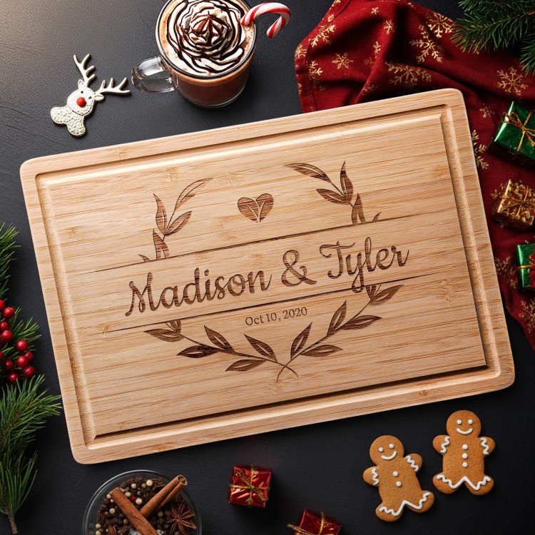 Laurel Wreath Bamboo Cutting Board custom gift for Xmas 25