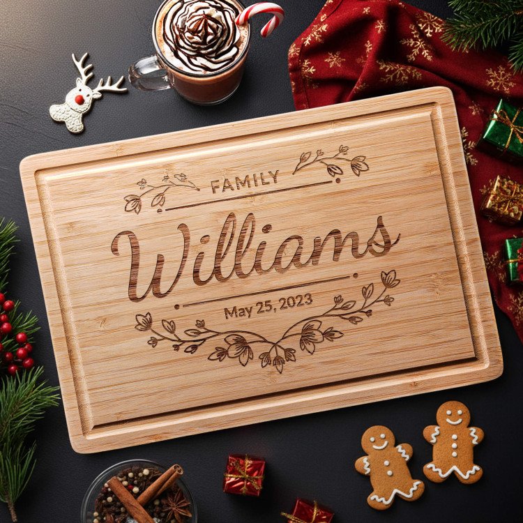 Floral Family Bamboo Cutting Board custom gift for Xmas 25