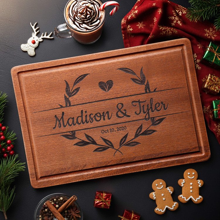 Laurel Wreath Acacia Cutting Board custom gift for Xmas 25