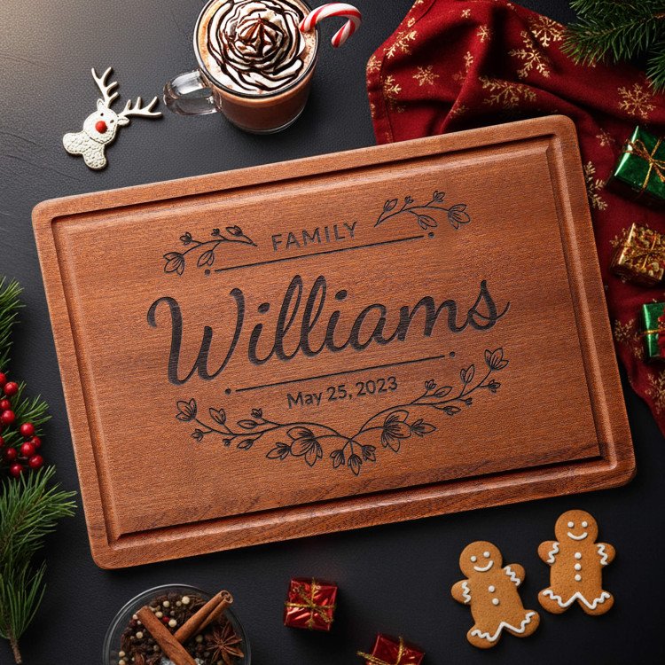 Floral Family Acacia Cutting Board custom gift for Xmas 25