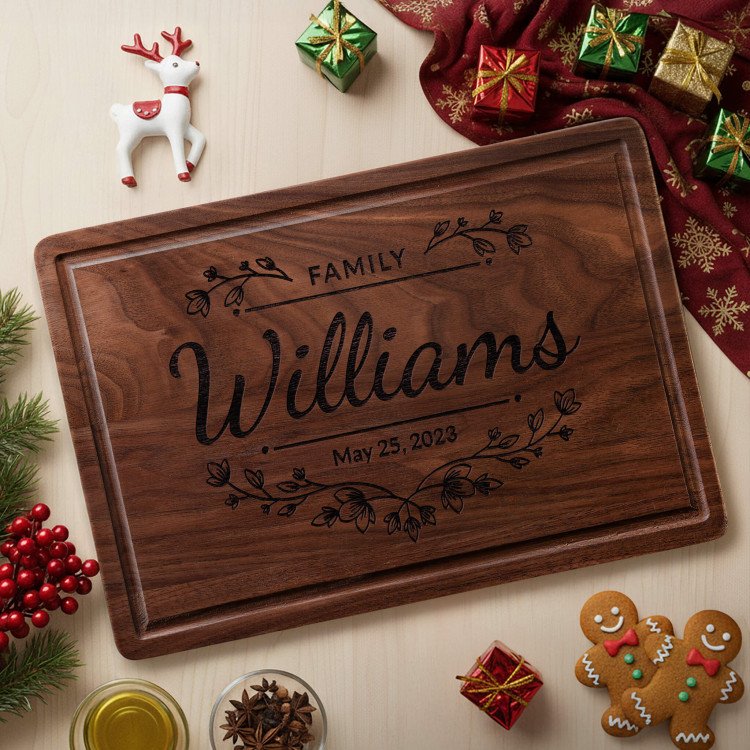 Floral Family Walnut Cutting Board custom gift for Xmas 25