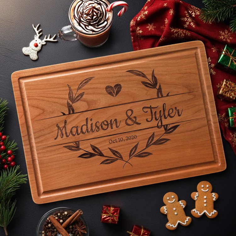 Laurel Wreath Cherry Cutting Board custom gift for Xmas 25