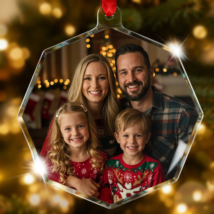 Octagonal Glass Ornament custom gift for Xmas 25