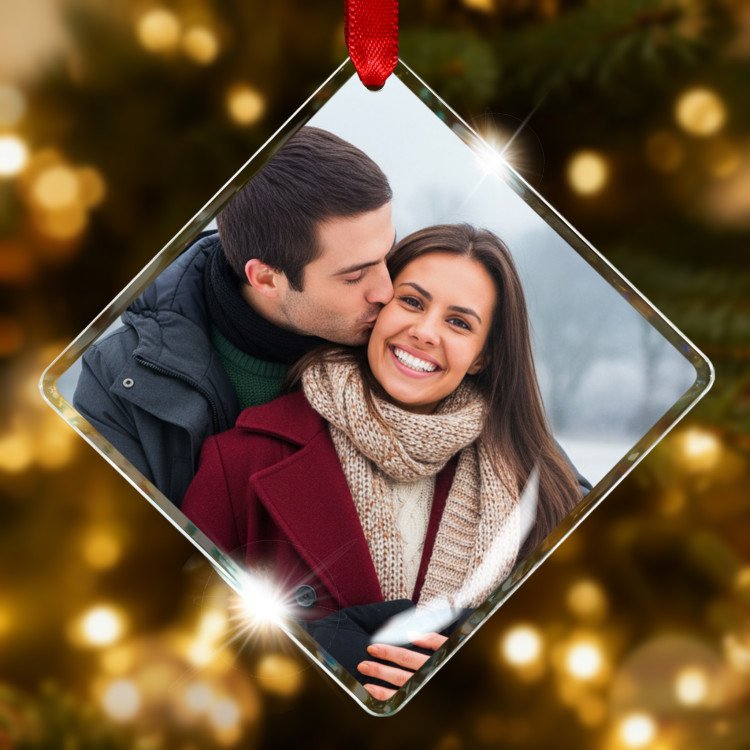 Square Glass Ornament custom gift for Xmas 25