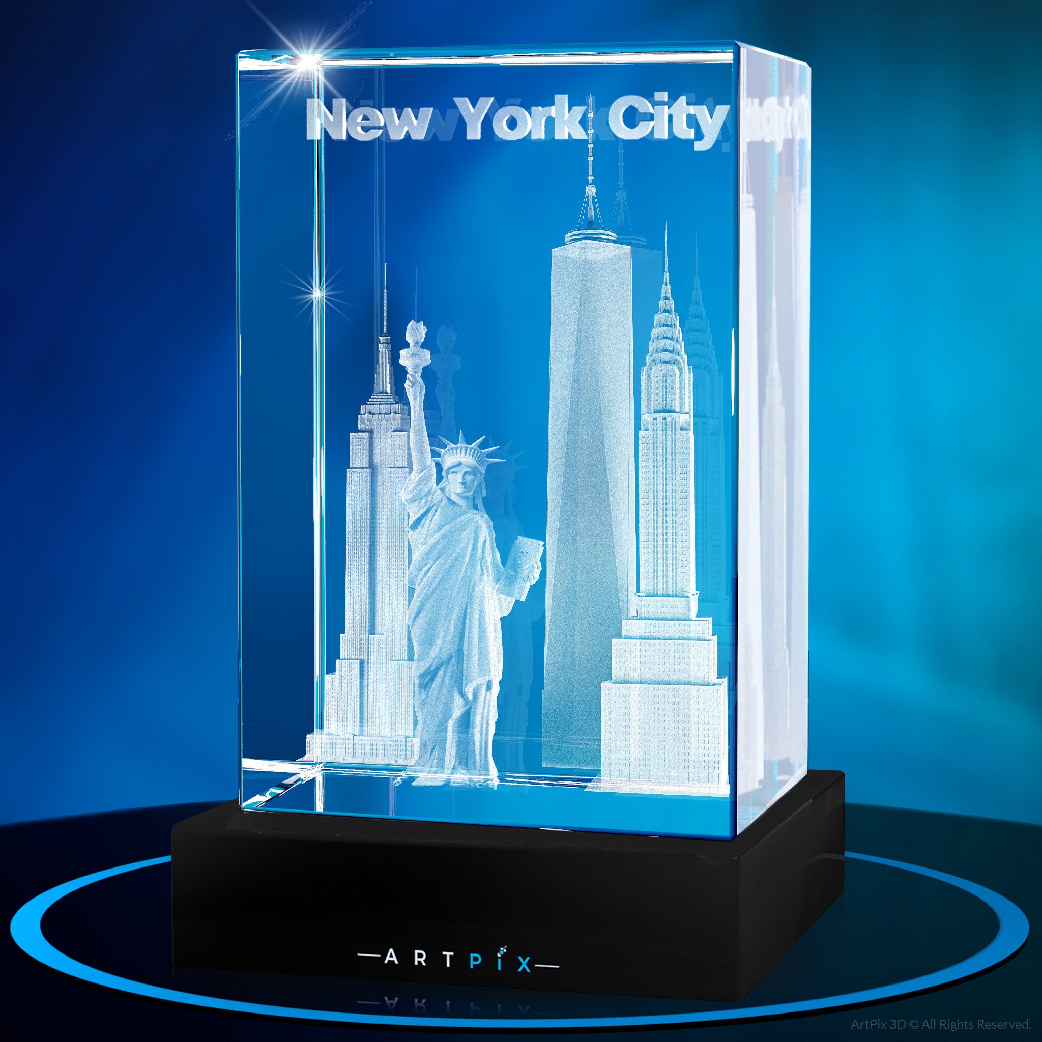 NY City Landmarks Engraved Inside 3D Crystal - Souvenir from NY City