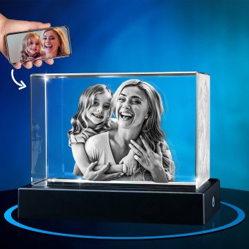 Custom 3D Crystal Rectangle with a happy mother and daughter photo inside