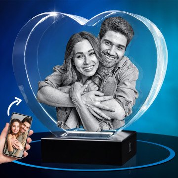 Custom 3D Crystal Heart with an engraved couple photo