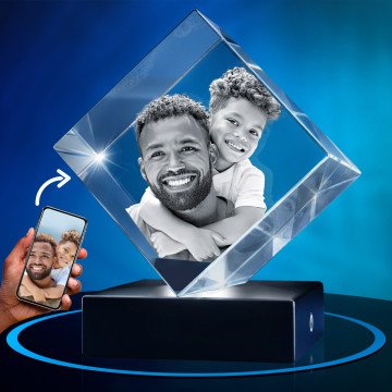 Custom 3D Crystal Diamond with an engraved father-son photo