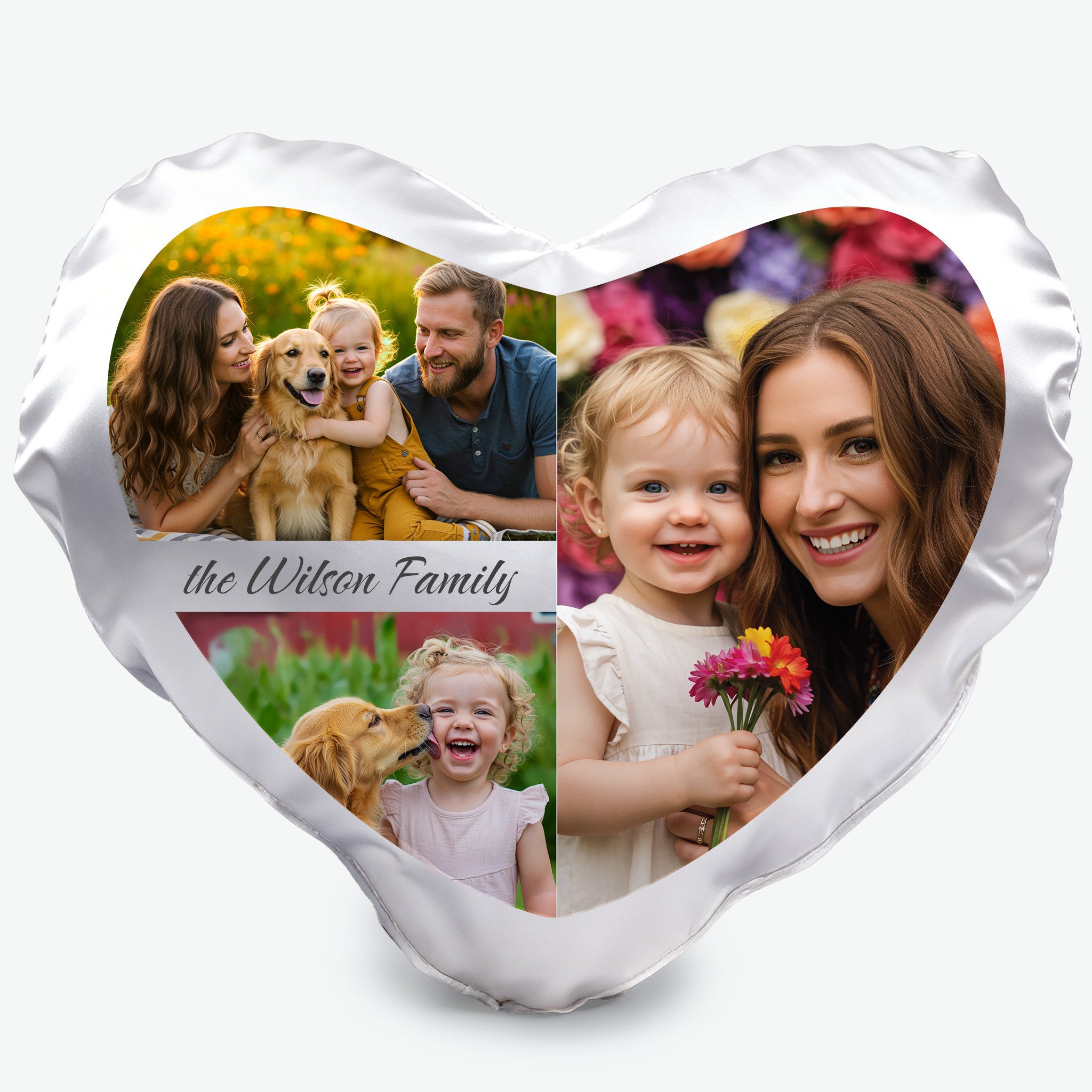 3 Photo Collage Heart Photo Pillow Cover