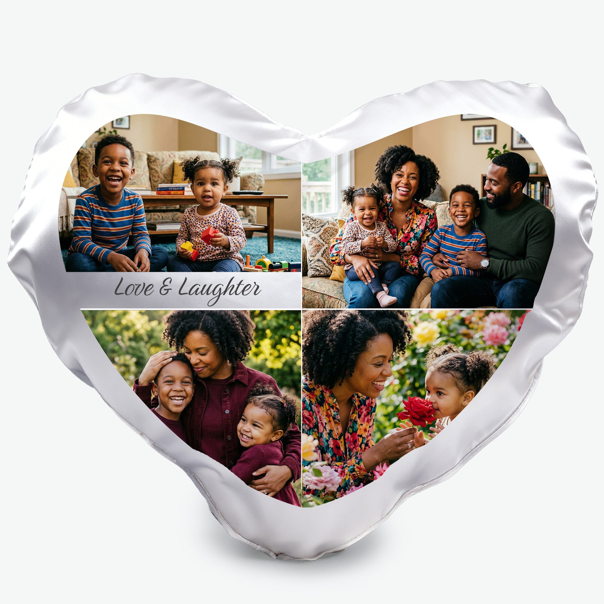 4 Photo Collage Heart Photo Pillow Cover