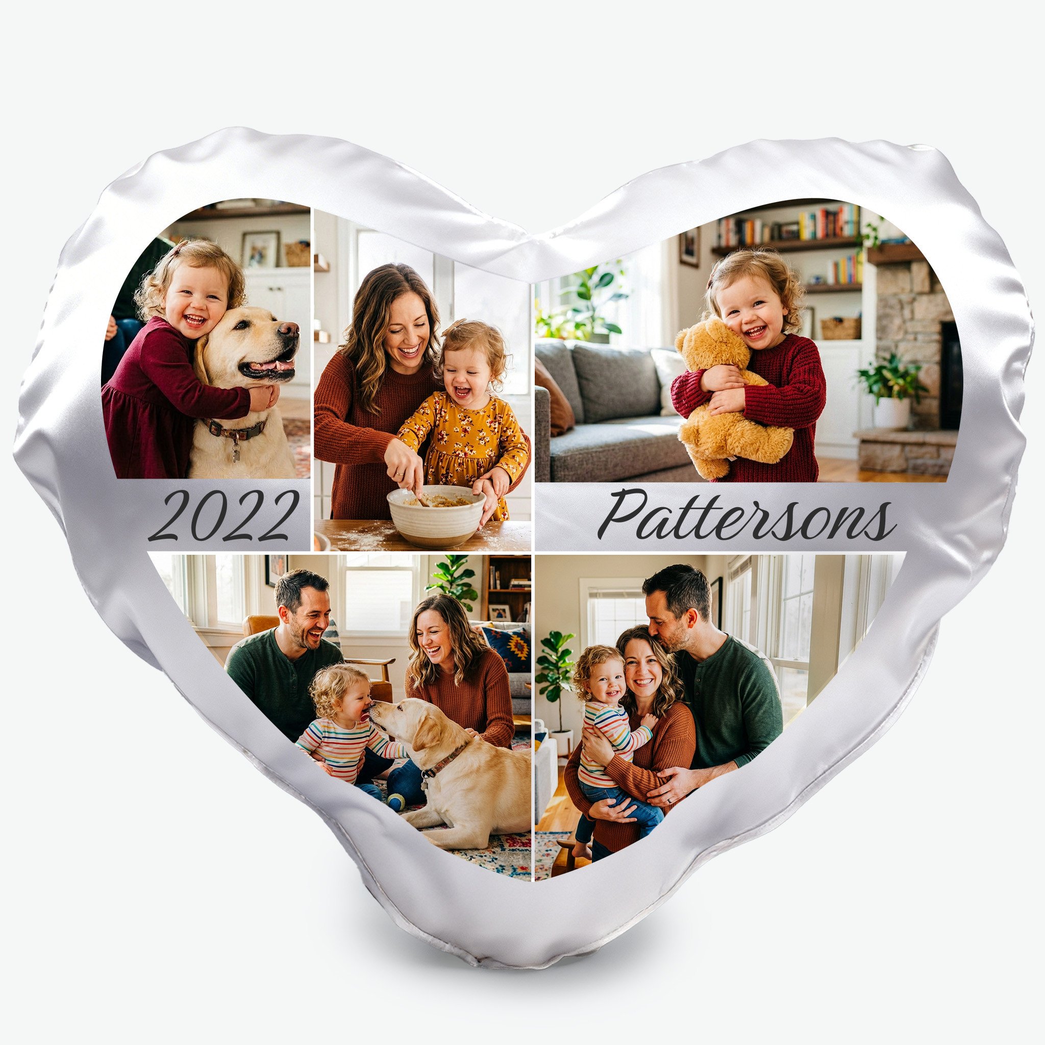5 Photo Collage Heart Photo Pillow Cover