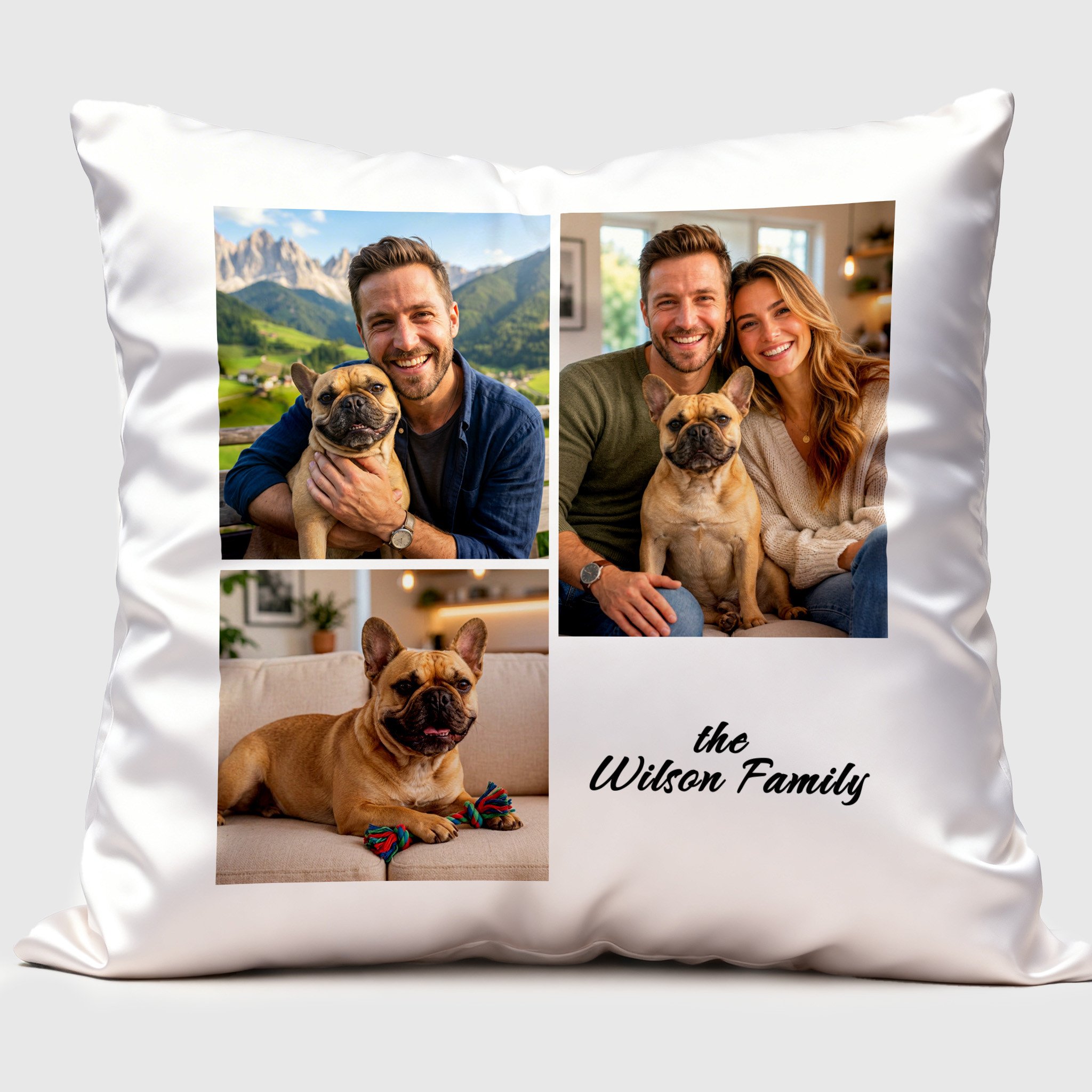 3 Photo Collage Square Pillow Cover