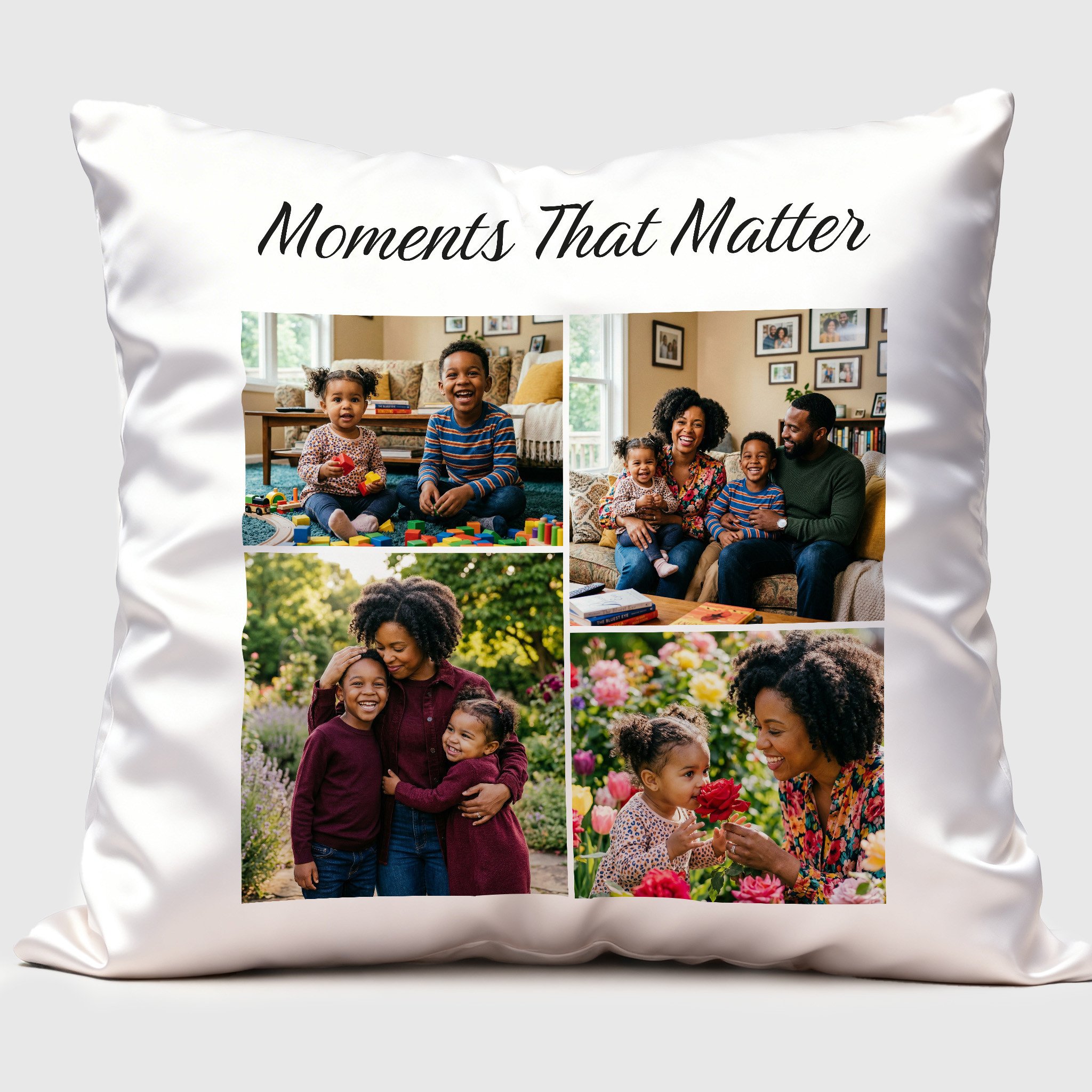 4 Photo Collage Square Pillow Cover