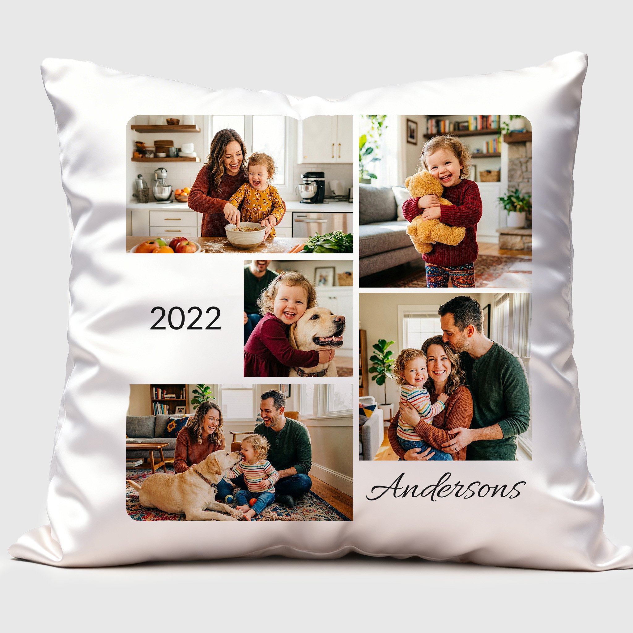 5 Photo Collage Square Pillow Cover