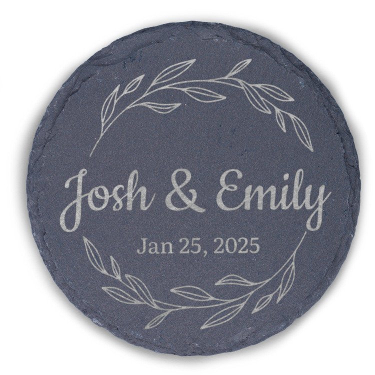 Sage Leaf Slate Round Coaster