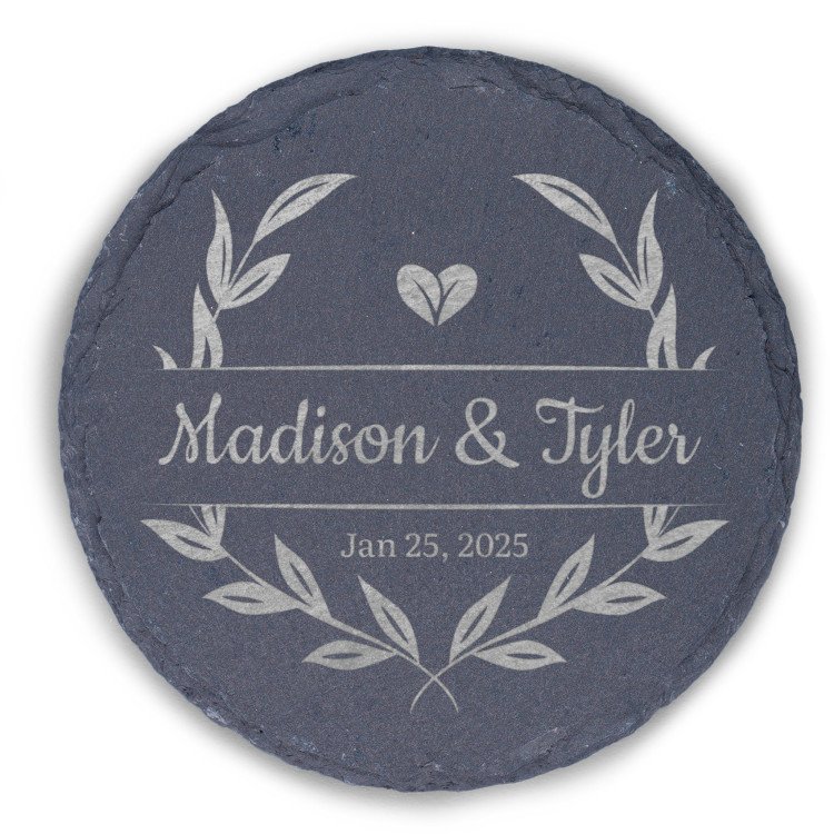 Laurel Wreath Slate Round Coaster