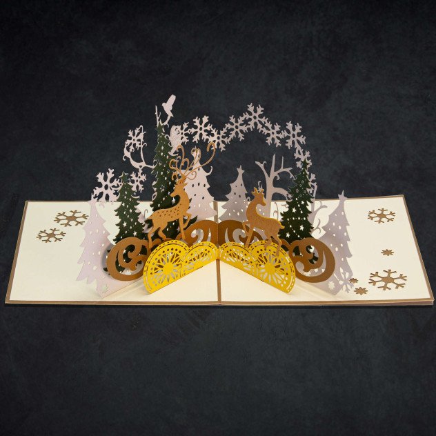 3D Christmas Yellow Reindeer Card