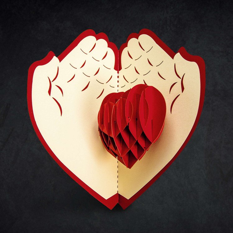 An open Loving Heart Greeting Card with a pop-up heart inside