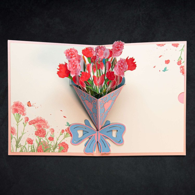 A 3D Clover Flower Set with Blue Ribbon Card laid open to reveal the pop-up feature