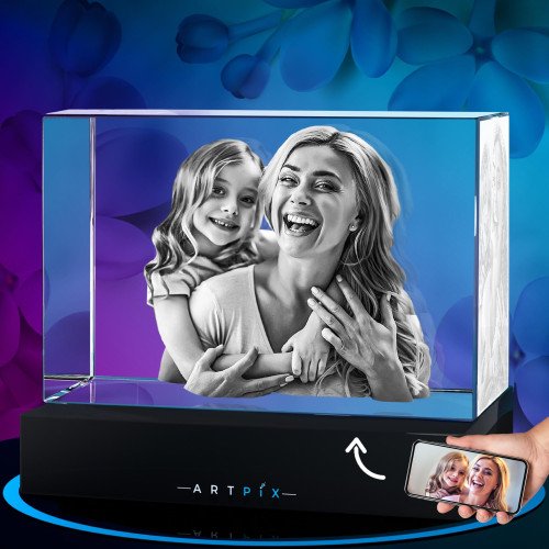 Showcasing an image of a mother and daughter inside a 3D Crystal Rectangle. Mothers Day.