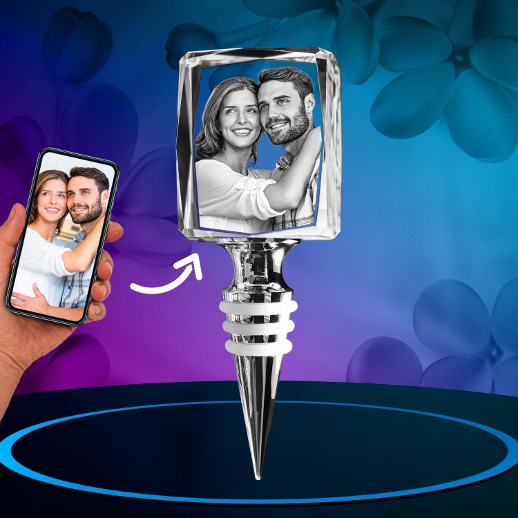A photo of a couple in love engraved inside a Wine Stopper Rectangle
