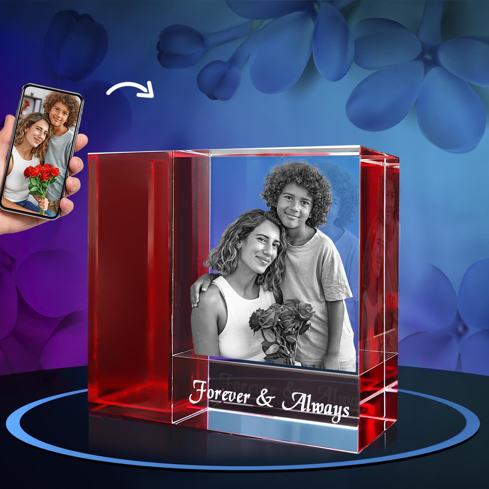 Tricolor 3D Crystal Vase for Mother's Day