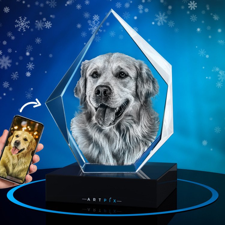 A 3D Crystal Iceberg engraved with an image of a Labrador inside. Xmas.