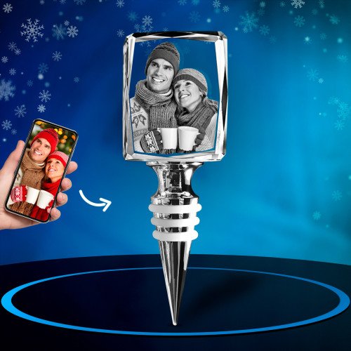 A photo of a couple in love engraved inside a Wine Stopper Rectangle. Xmas.