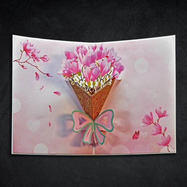 3D Pink Flower Set Card Opened